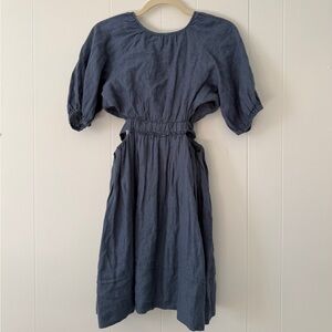 Zara Girls 100% Linen Dusty Blue Dress